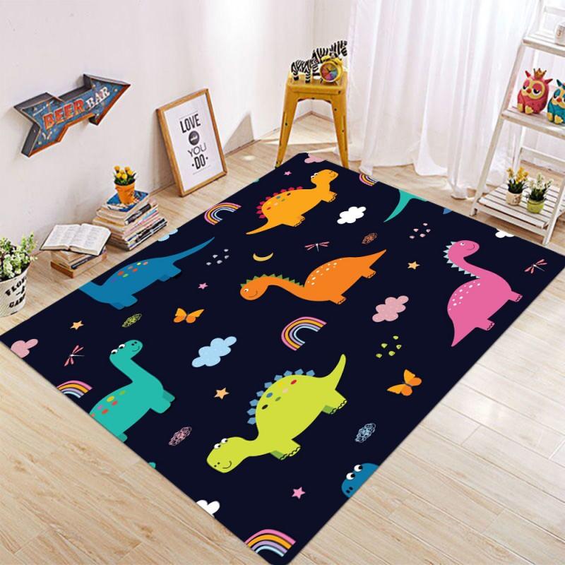 Cartoon Dinosaur Print Area Rugs Anti Slip Machine Washable Kid Carpet Bedroom Living Room Bathroom Dormitories Floor Mat