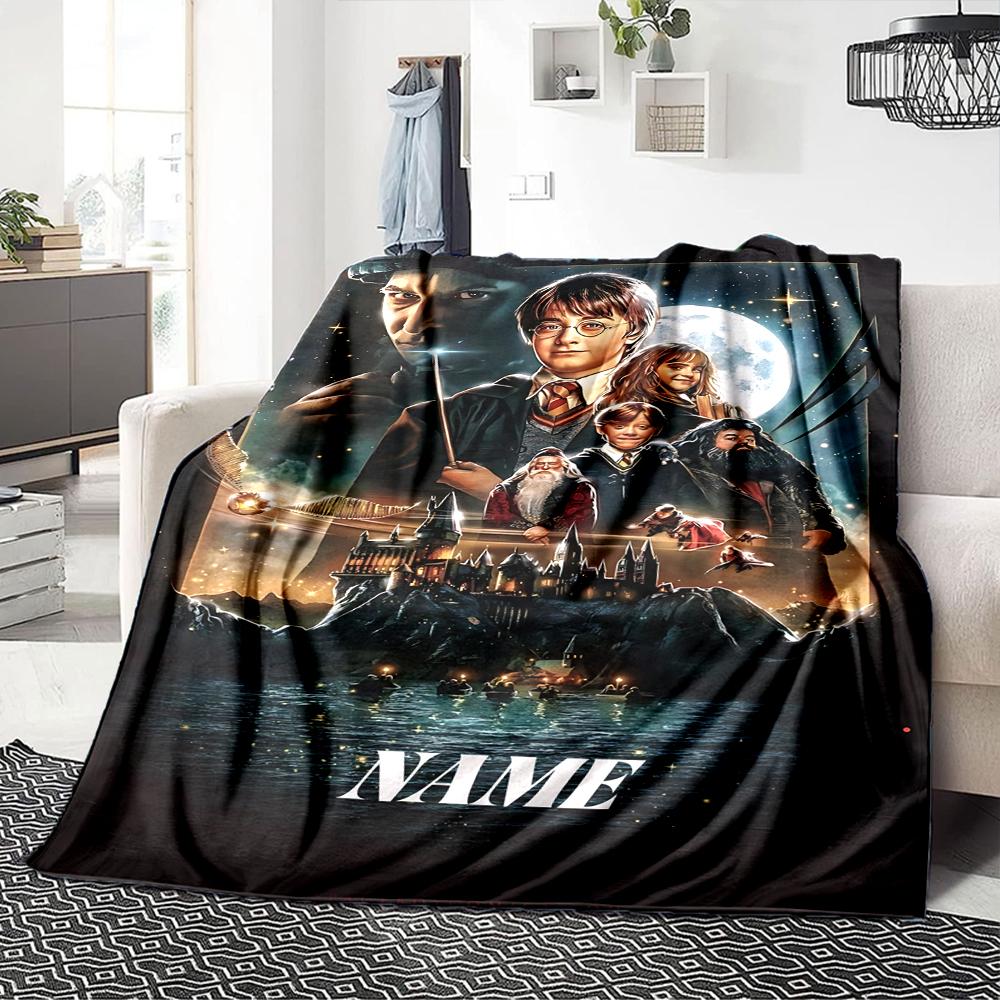 Custom Name Hogwarts Crest blanket for Couch & Bed, Plush Cozy Fuzzy Blanket Super Soft & Warm Blankets for Fall and Winter. 090893
