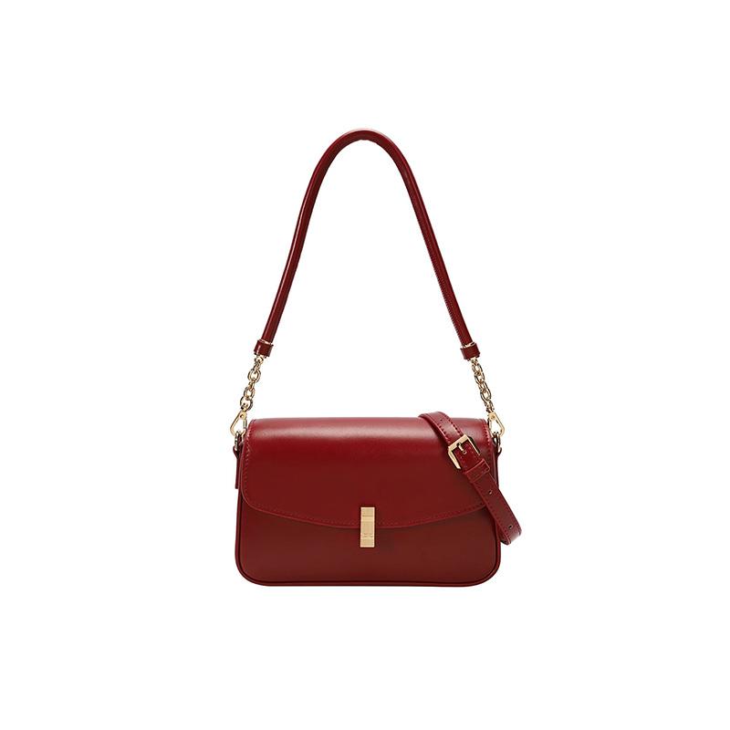 Fashion Red Texture Underarm Bag Chain Design Sense Casual Small Square Bag Women  New All-matching Solid Color Commuter Bag