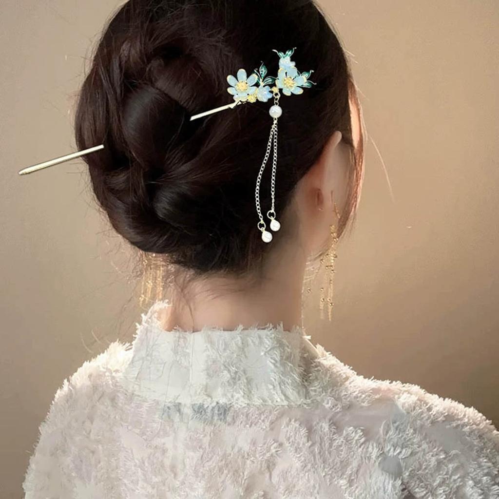 Hair Clasp Sticks with Flower Pendant Stable Grips Bridal Hair Jewelry Accessories for Women Girls and Hairdressing Salon