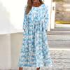 Women's Casual Round Neck Floral Print Midi Dress Long Sleeve Pocket Dress