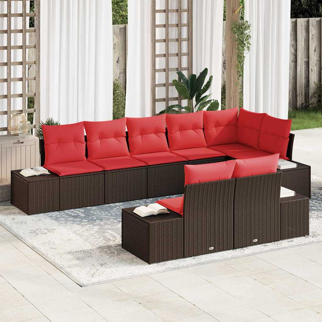 Garden Sofa Set 8 Pieces Brown and Red Poly Rattan