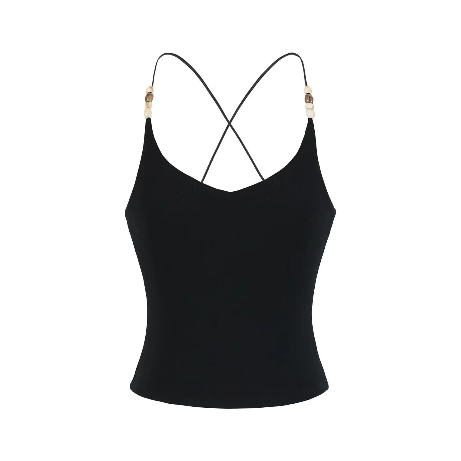 American Spicy Beaded Cross-Back Sexy Camisole - Summer Slimming Waist-Cinching Short Top Large