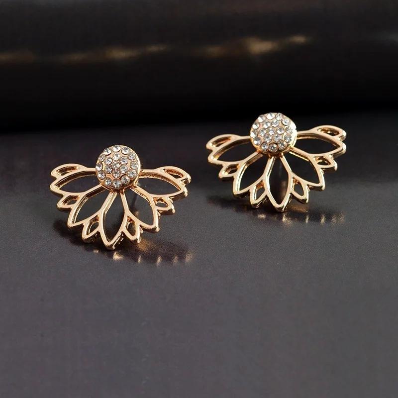 

New Fashion Flower Earrings Front Back Flower Lotus Stud Earrings for Women Ear Jacket Jewelry gift party best friend