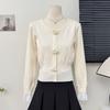 French Floral Lace Patchwork Waist Slimming Versatile Base Layer Knit Top Cropped Sweater Women