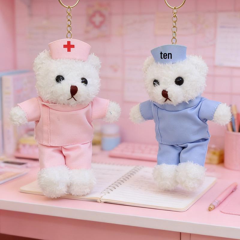 12cm Doctor/Nurse Teddy Bear Graduation Doll with Custom Logo - White Coat Pendant Souvenir