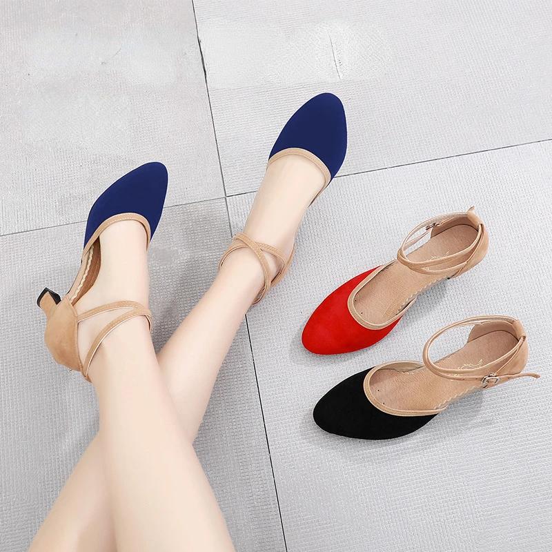 Modne damskie buty do tańca nowoczesnego dla dziewcząt, pań, do tańca towarzyskiego, tango, buty do tańca damskie, zakryte palce, salsa, zamszowa/gumowa podeszwa