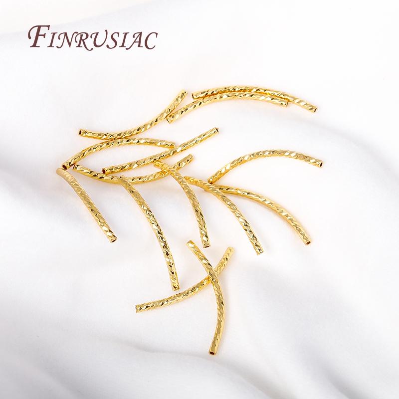 18K Gold Plated Texture Tube Beads For DIY Bracelet Necklace Jewelry Making Supplies Accessory 20/25/30MM Long Curved Tube Beads