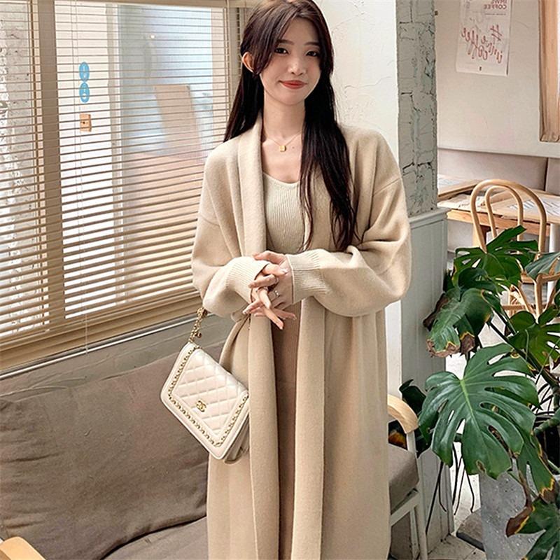 Autumn and Winter Coat Knitted Cardigan Autumn Outer with Gentle Lazy Wind Sweater Loose Medium and Long Coat Women