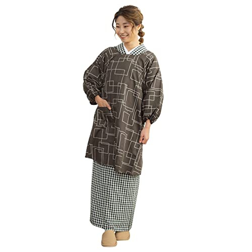 [KIMONOMACHI] Original Long Apron, Charcoal Gray, Square, Made in Japan, Stylish and Cute Cotton Apron, Long Apron, Kimono Apron, Perfect Gift for Mot