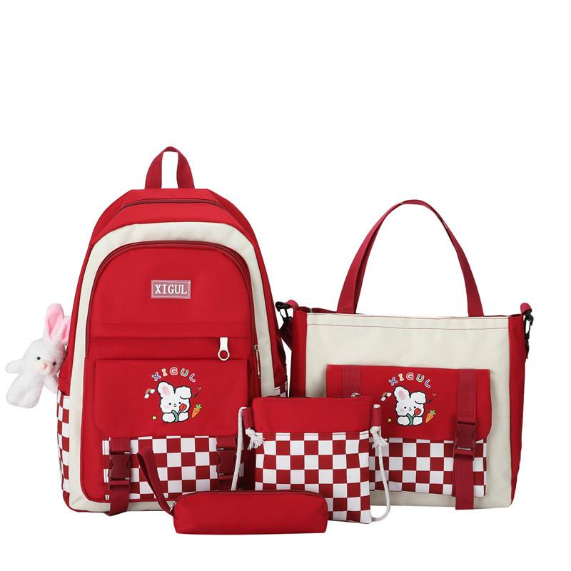 Pattern Rabbit Cartoon Four Piece Set With Pencil Case Shoulder Backpack Bag
