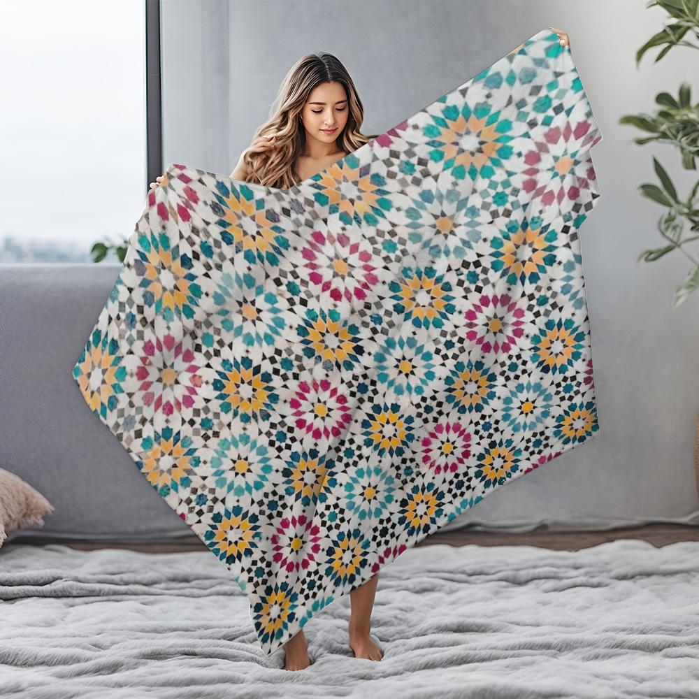 Mosaikmuster Decke Geometrische Fliesen Überwurfdecke Marokkanischer Stil Bettbezug Floral Bedruckte Sofadecke Dekorative Überwurfdecke