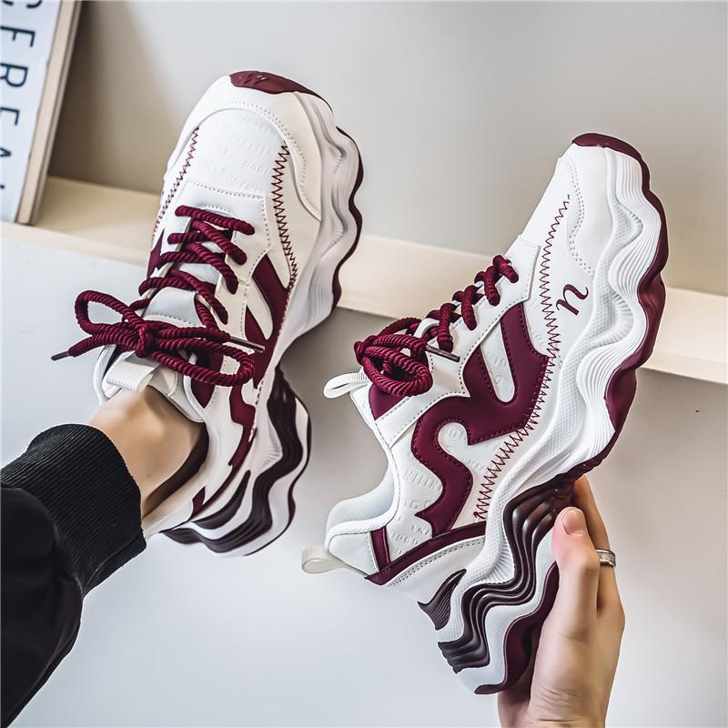 Mode Herbst Neue Herren Freizeitsportschuhe Low-Cut Dicksohlige Weiche Leder Sneaker Dad Shoes Rutschfest Leicht Herren Laufschuh