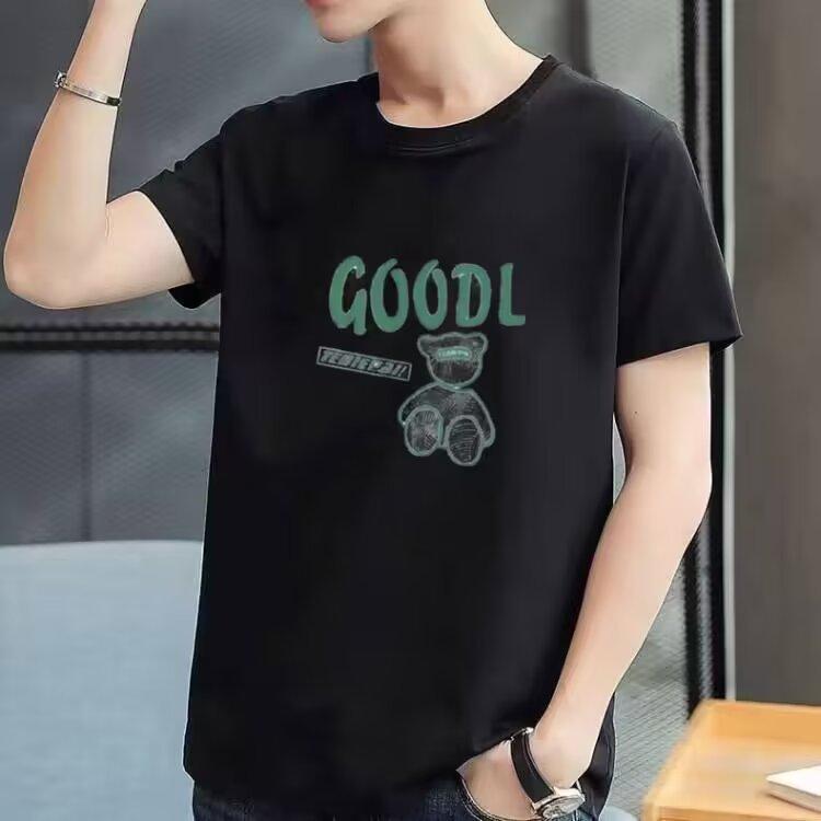 Футболка с короткими рукавами для студентов-подростков, свободные модели, топы, мужская футболка, модные топы с принтом M чёрный