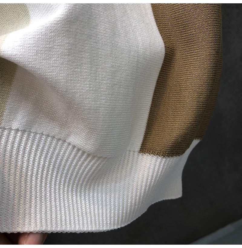 Men's Trendy British Color Block Stripe Ice Silk Polo Shirt