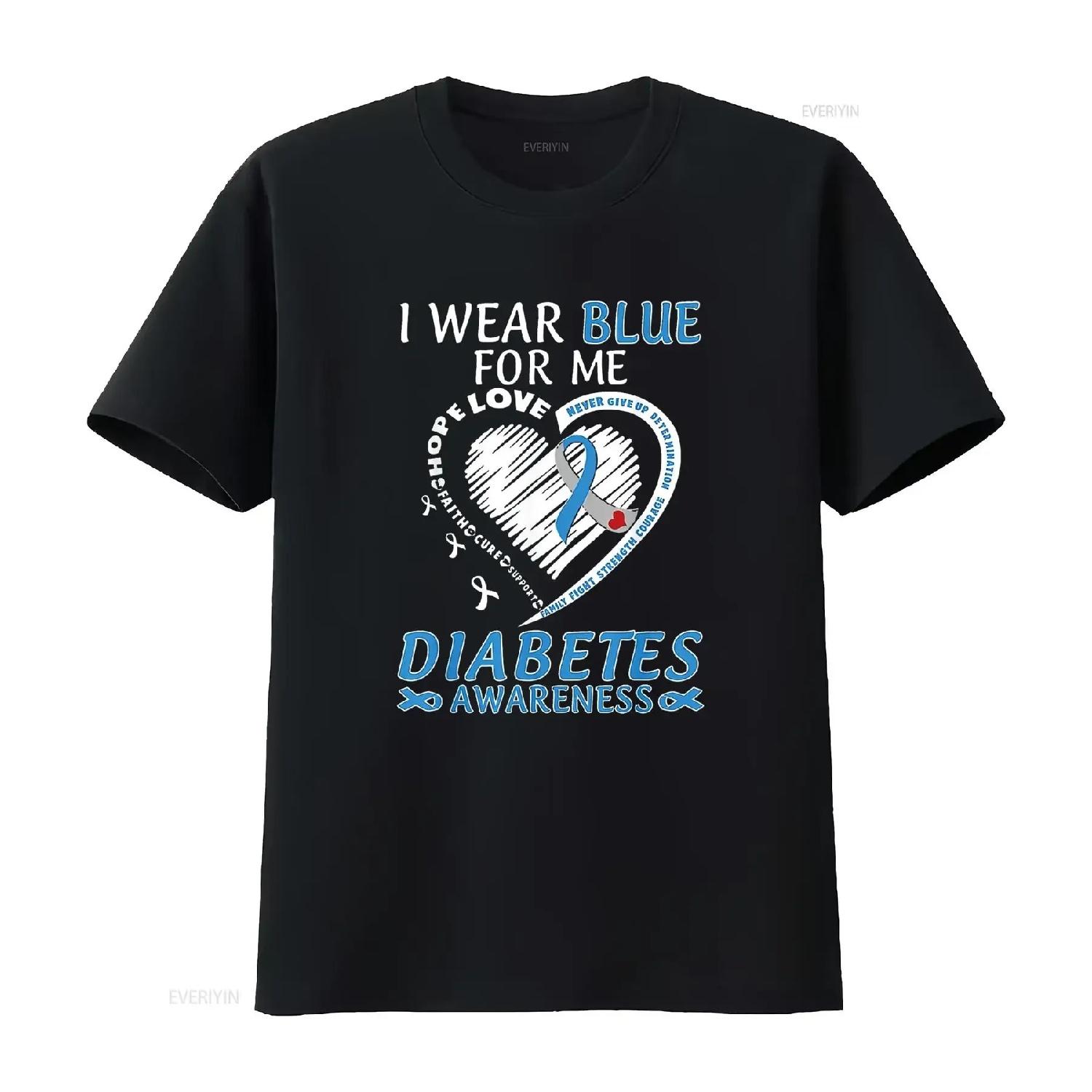 Womens T Shirt I Wear Blue For Me Diabetes Awareness Ribbon HearT Black 2XL vintage Washed Stylish Unisex Casual Comfortable S чёрный
