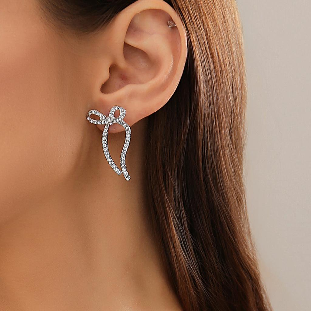 Gold Bow Earrings for Women Classic Ribbon Bow Stud Earrings Cute Statement Jewelry