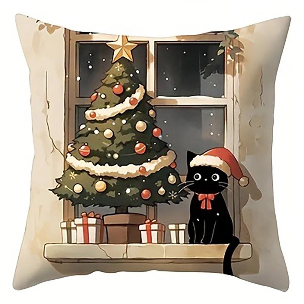 1Pc Charming Christmas Black Cat Pillowcases: Festive Decor For Your Home Sofa Room Cushion Cover Home Decoration New Year Gift