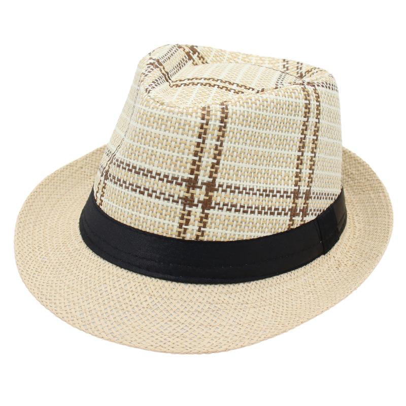 Vintage Strohhut Leinen Kühlender Hut Kurzer Schirm Karierter Schirmstreifen Gestreifte Bar Jazzhut Herren- Und Damenwestern Zylinder
