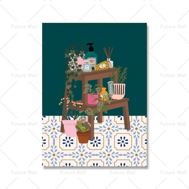 Tropické rostliny Loo Koupelnové rostliny Severský plakát Dekorace se zelenými listy