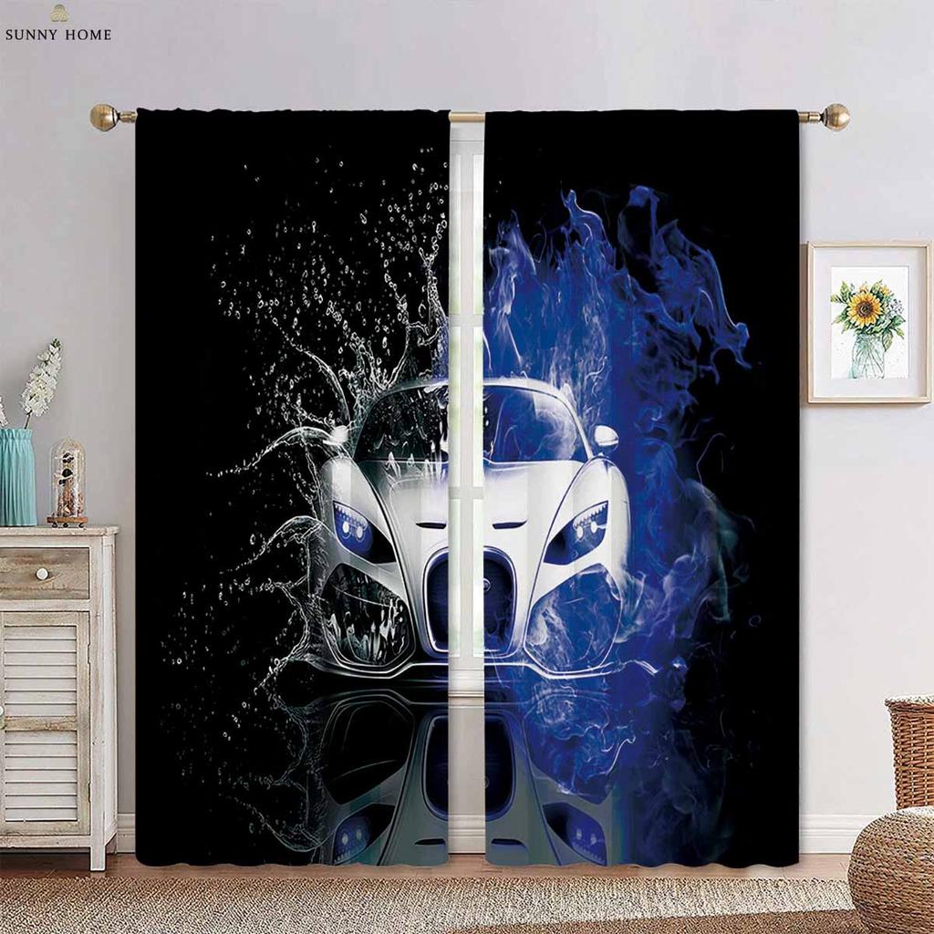 Wasser Feuer Basketball Cool Sport 3D Gedruckter Vorhang Stangentasche Jungen Mädchen Zimmer Wohnzimmer Küche Dekorative Vorhänge 2 Stück