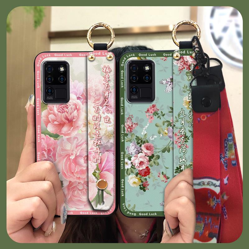 Fashion Lanyard Phone Case For Oukitel C21 Wristband Kickstand Elderly Lady Waterproof For Mom Anti-knock Shockproof