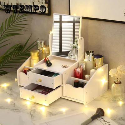 Caja de almacenamiento de cosméticos tipo cajonera, joyería, productos para el cuidado de la piel, máscara Facial, lápiz labial con espejo, organizador de escritorio, caja de almacenamiento grande