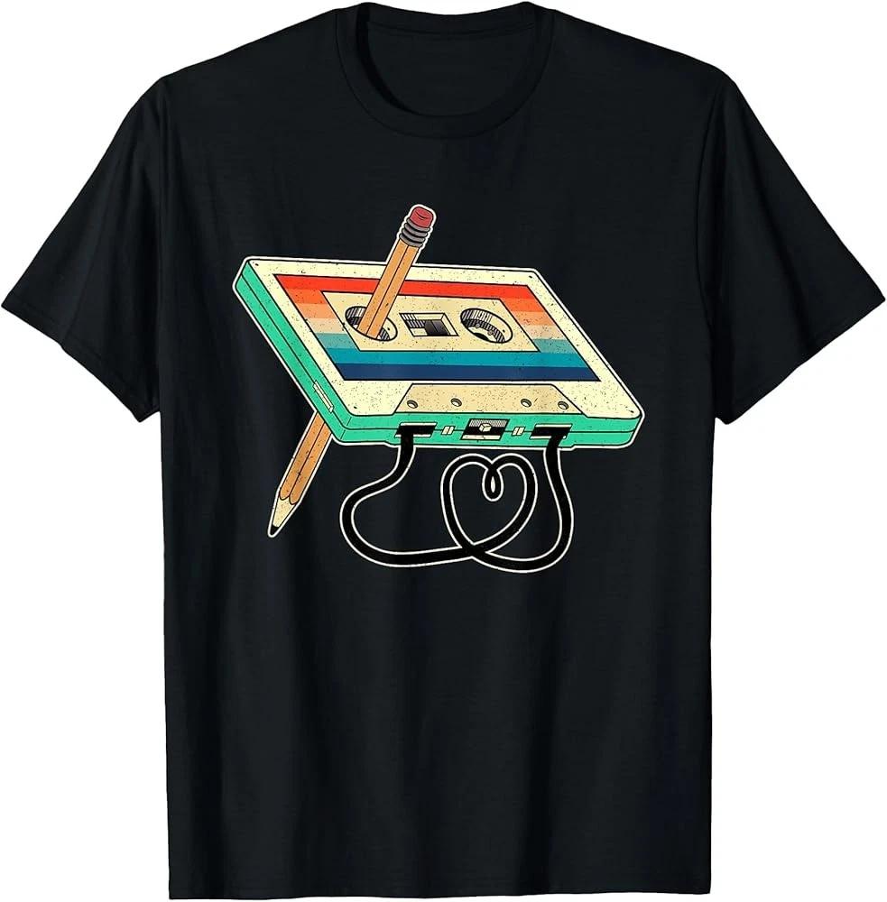 Men s and Women s T-shirts E2 80s Cassette Tape Pencil 1980s Retro Music T-Shirt XL