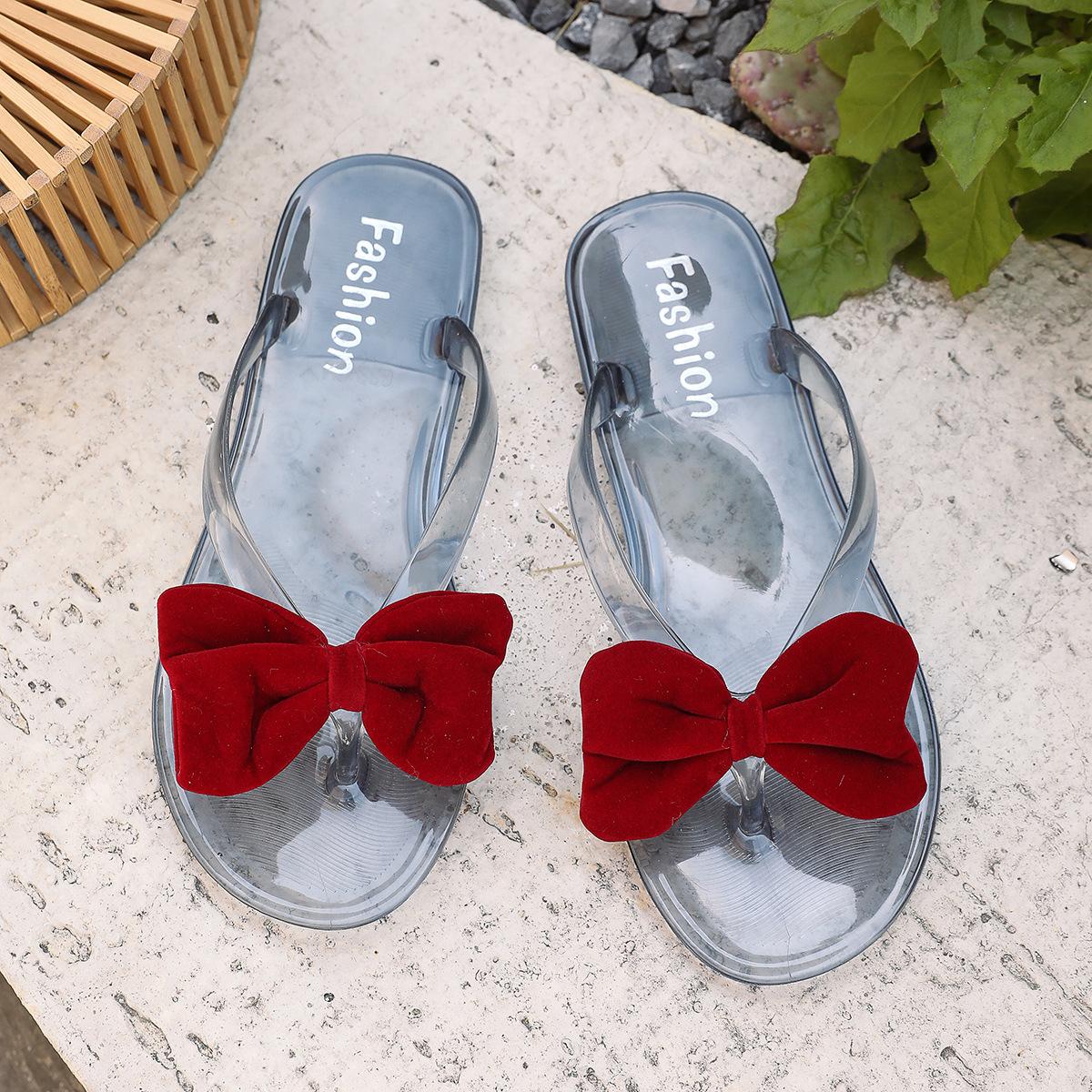 

[Foreign Trade] Korean version of jelly shoes women s plastic sandals open-toed beach shoes big red bow flat sandals 41 серый