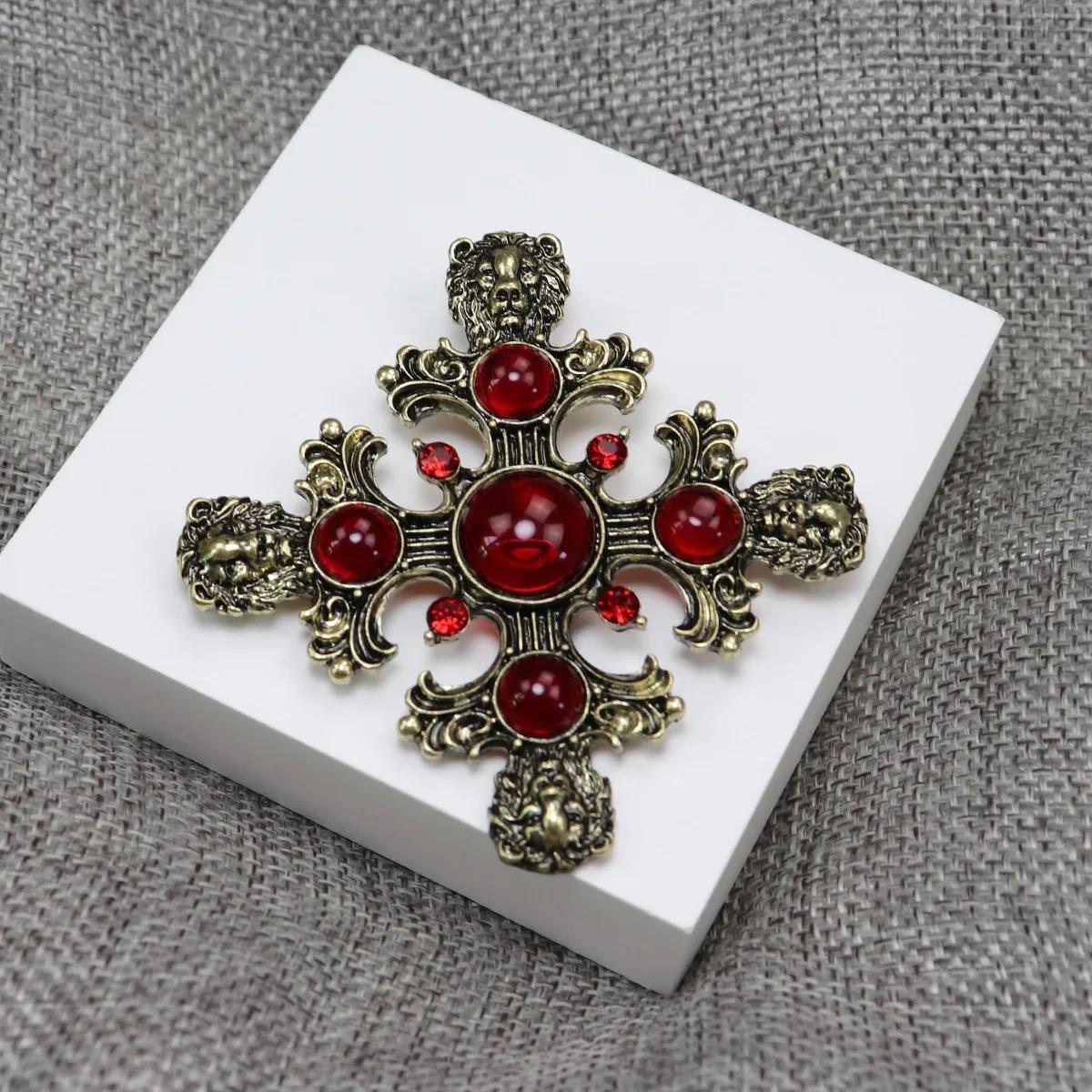 

Классический винтажный крест львиная голова брошь ожерелье кулон двойного назначения модный старый значок унисекс одежда