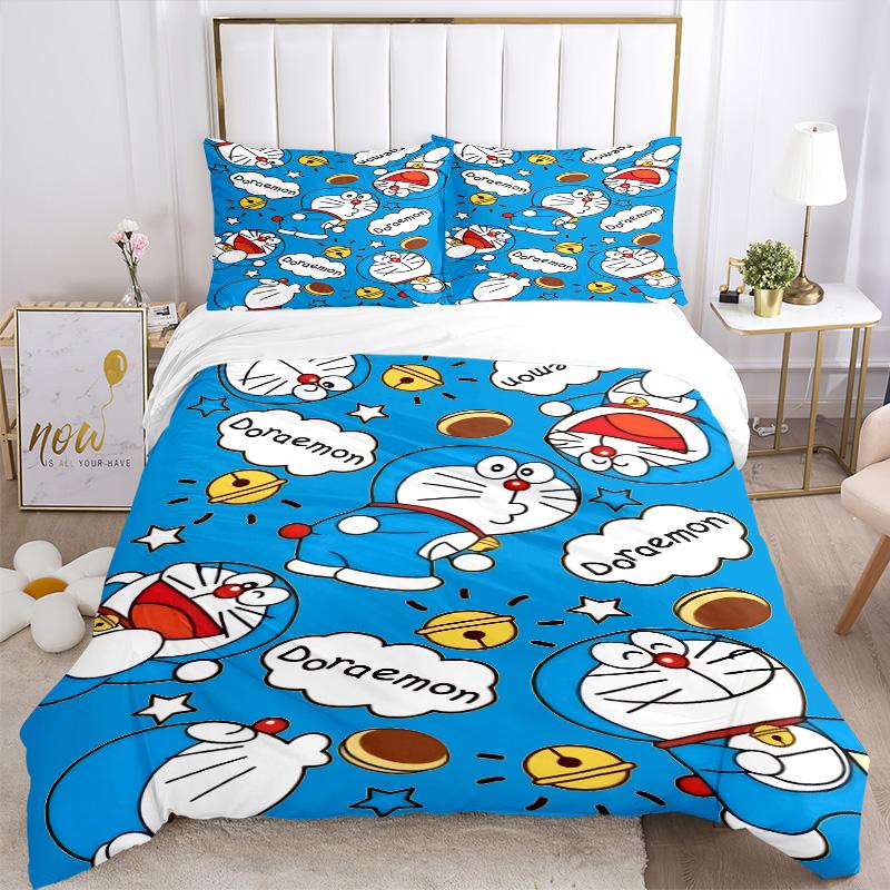 Doraemon Abenteuer Druck 3-teiliges Bettwäsche-Set Bettbezug mit 2 Kissenbezügen Zuhause Geburtstagsgeschenk