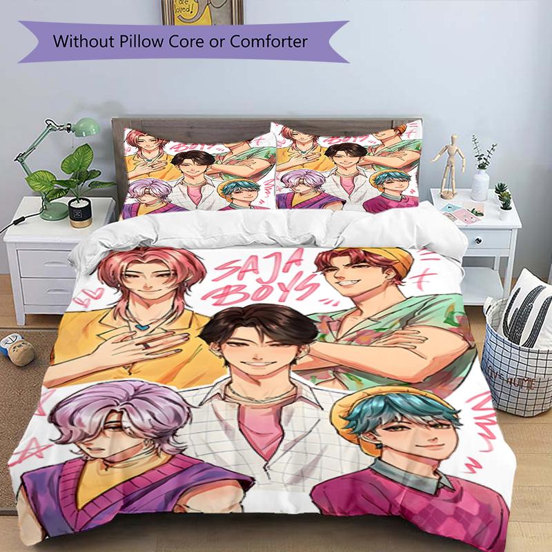 3pcs KPop Demon Hunters SAJA BOYS3 Design Cover Set - HD Printed Bedding with 1 Cover and 2 Pillowcases - Perfect for Home and Dorm Decor
