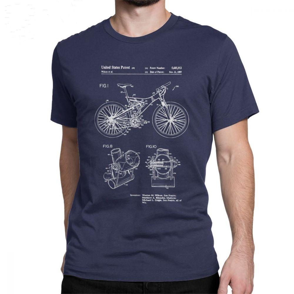 Mountain Bike TShirts Patent Inventors Cyclist Biker Ride Bike Bicycle Cycling Men T Shirts Mans Tops Vintage Cotton Tee Shirt