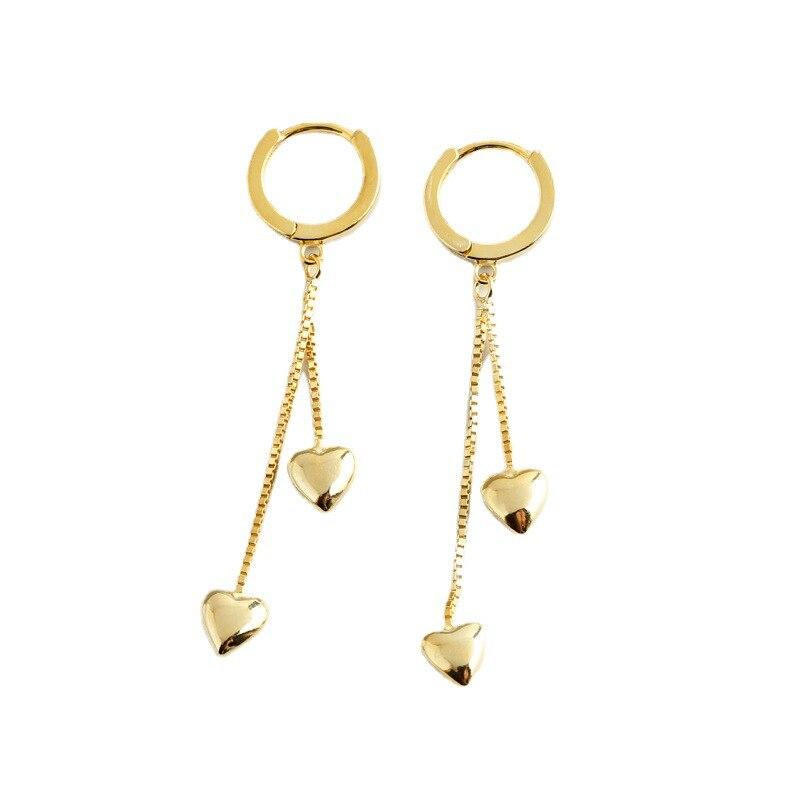 925 Sterling Silver Tassel Box Chain Heart Charm Drop Earring For Women Girls Wedding Party Elegant Fashion Jewelry Eh235