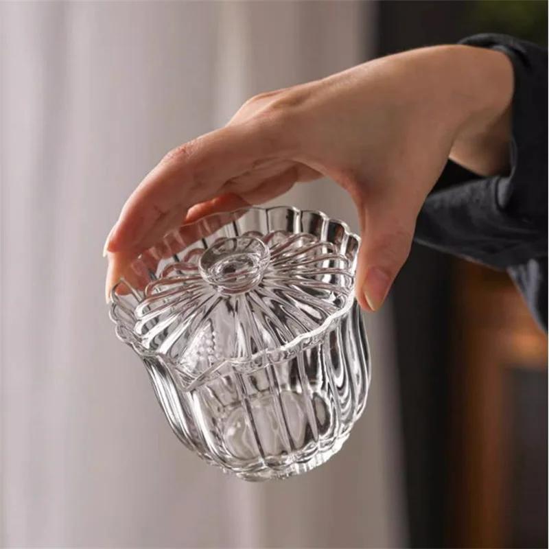 Sunflower Glass Cover Bowl Thickened High Borosilicate Glass Puer Tea Bowl High-end Light Luxury Kung Fu Tea Set Accessorie New