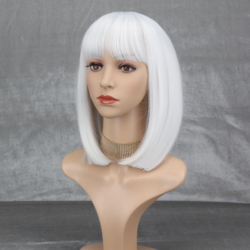 MERISIHAIR Women Short Straight Bob Brown Wig with Bangs Synthetic Fiber Shoulder Length Natural Brown Daily Wear Wig
