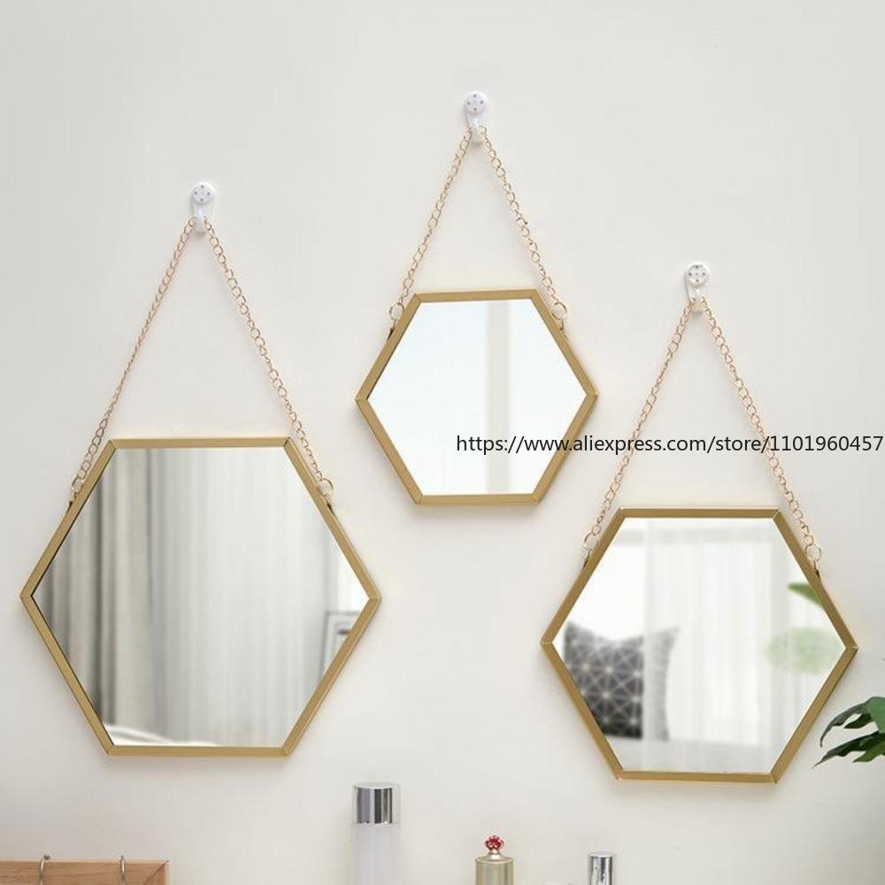 Nordic Iron Hexagonal Wall-mounted Mirror for Bathroom, Dormitory, Washbasin, Wall-mounted Makeup Mirror