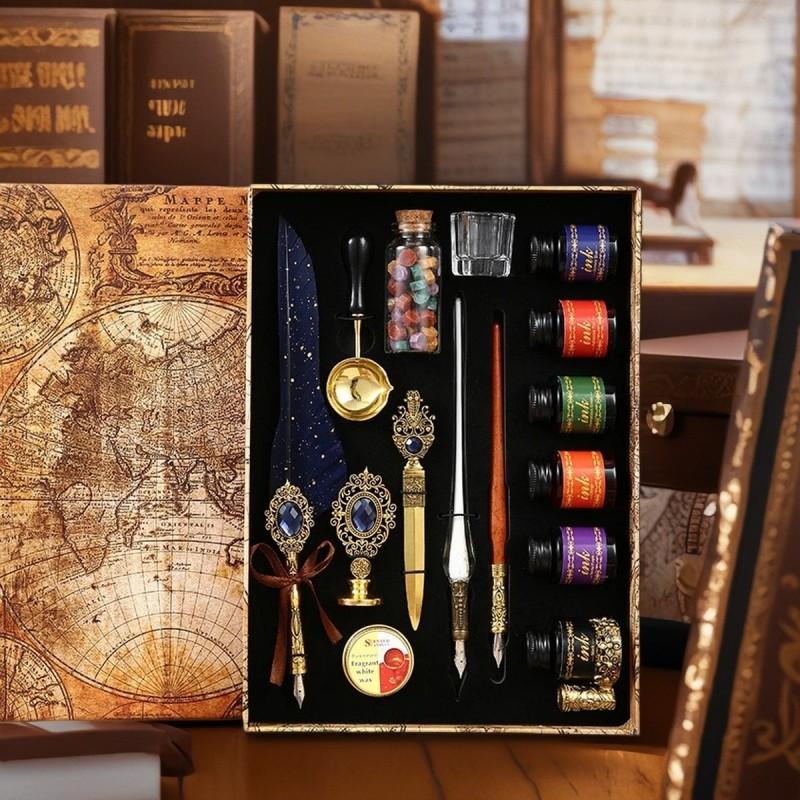Feather Pen Magic Academy Dip Set With Wax Seal Kit Calligraphy Gift