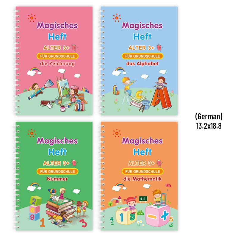 

Багатомовний Дитячий Зошит для Практики Каліграфії: Англійська, Німецька, Французька, Арабська, Російська, Іспанська - Контроль Чарівною Ручкою 10 Refills OPP Bag