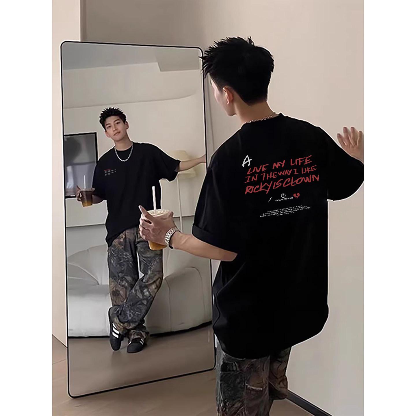 

Vintage Short Sleeve T-Shirt Men s Summer Teen Loose Men s Cotton Heavy Half Sleeve Top XXXL чорний