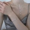 ozel Silver925 Dew Drop Natural Water Pearl Station Y Drop Necklace PS155N