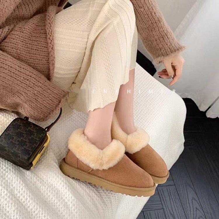Big Celebration Thick-soled Low-top Snow Boots Women's Sheepskin and Fur Integrated 2025 New One-pedal Fluffy Winter Cotton Shoes