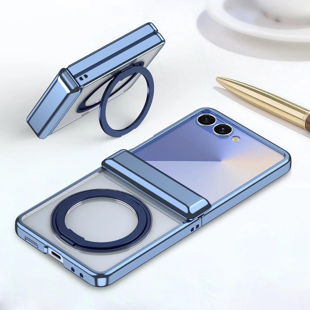 360 Rotating Bracket Phone Case for Samsung Galaxy Z Flip 7 6 5 Flip7 Flip6 Flip5 Electroplated Magnetic Hinge Protective Cover