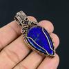 Vintage Style Lapis Lazuli Copper Wrapped Pendant  Artisan Handmade Blue Stone Jewelry For Gift
