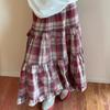 Dames Geruite Print Patchwork Elastische Taille Losse Casual Lange Rok