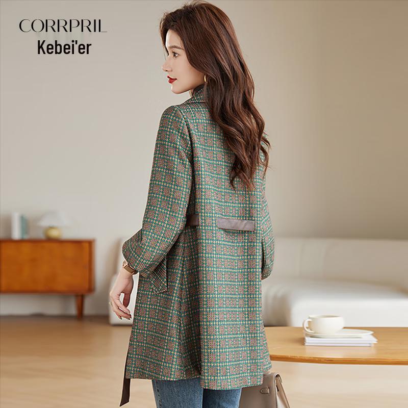 Kebell Women's Houndstooth Mid-Length Trench Coat