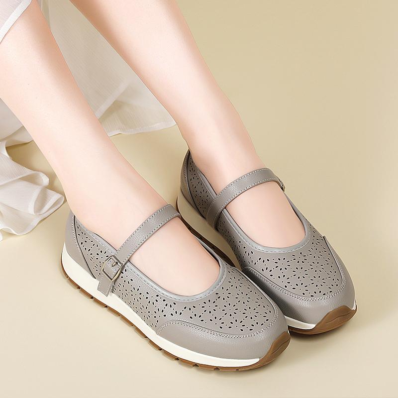 Soft Genuine Leather Hollow Out Platform Sneakers Women Breathable Sports Shoes Woman Comfort Non Slip Walking Flats Mujer