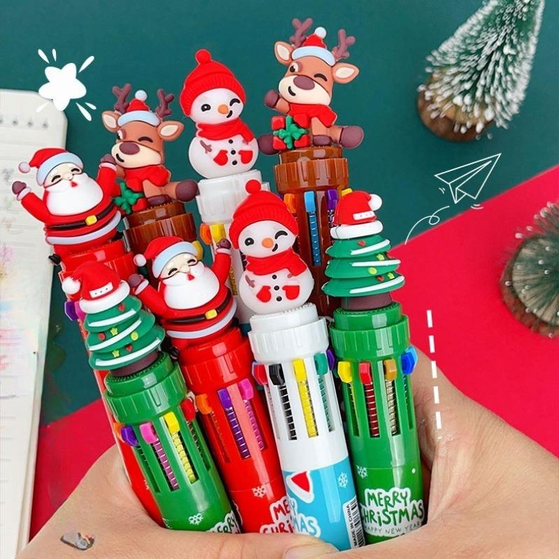

1pc Christmas 10 Color Pens Cartoon Stationery Colored Ballpoint Pens School Office Supplies Reward Writing Pen Comfortable Grip Stationery School Off Random style 1PC