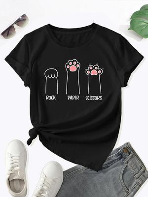 Pfotenabdruck Rundhals-T-Shirt Kurzarm-T-Shirt Für Frühling Sommer Damenbekleidung Hohe Qualität O-Ausschnitt Kurzarm 50969