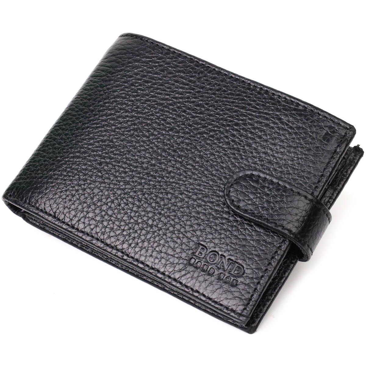 

Горизонтальне портмоне для чоловіків з натуральної зернистої шкіри BOND-WALLET 22059 Чорний